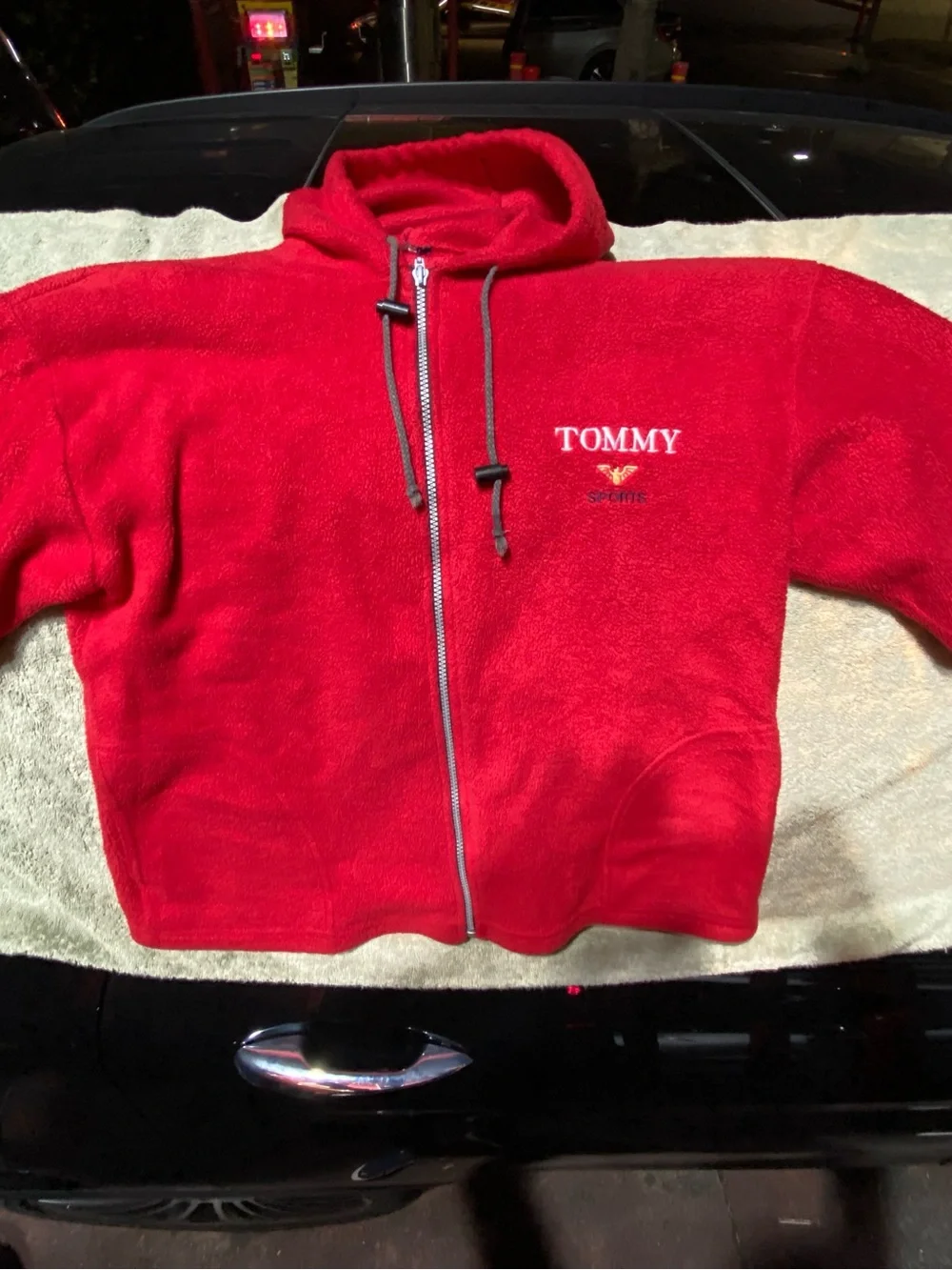 Vintage Tommy Sports Red Fleece Pullover with Embroidered Logo